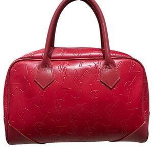 Yves Saint Laurent Embossed Monogram Red Leather Satchel